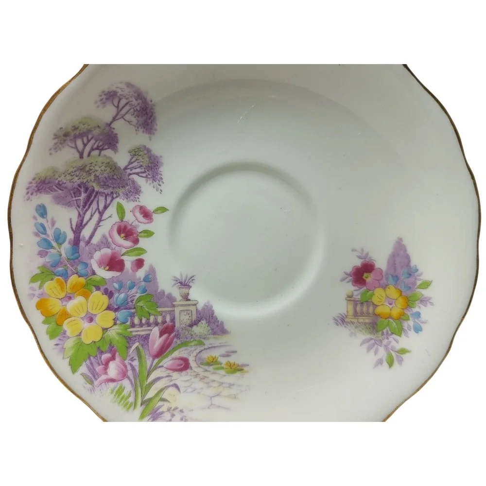 Vintage Colclough China Saucer Spring Garden Scene Bone China‎ Longton England